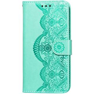 Samsung Galaxy S21+ (Plus) Læder Cover m. Pung - Flower Vine Imprint - Grøn