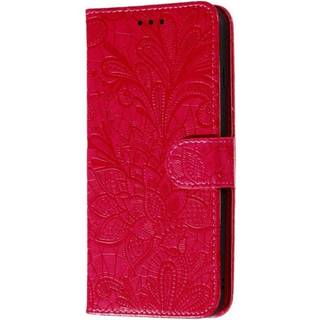 Samsung Galaxy M11 Blomster Blonder Læder Flip Cover m. Pung - Rød