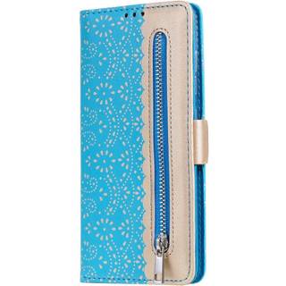 Samsung Galaxy S21+ (Plus) Læder Cover m. Pung - Blonde Print - Blå / Guld