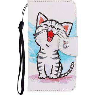 Samsung Galaxy M11 Læder Flip Cover m. Pung - Hvid Kat
