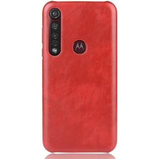 Motorola Moto G8 Plus Litchi Grain Læderbetrukket Plastik Cover - Rød