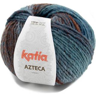 Katia Azteca 72 Blå-rust-brun Indhold: 53% uld, 47% akryl Vægt/længde:100 g = 180 meter Anbefalede pinde: 5-5.5mm Strikkefasthed:10 cm x 10 cm = 17 m x 23 r Vask: Finvask 30º / Tåler ikke tørretumbling.