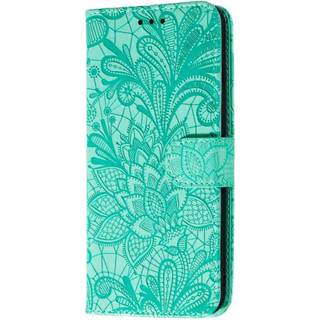 Samsung Galaxy M11 Blomster Blonder Læder Flip Cover m. Pung - Turkis