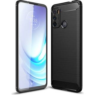 Motorola Moto G60 Brushed Carbon Fiber Fleksibelt Plastik Bagside Cover - Sort