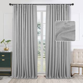 Inovaday 100% m?rkl?gningsgardiner 84 tommer lange til sovev?relse stue 50 tommer brede linne m?rkl?gningsgardiner med ringklip termisk isoleret
