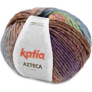 Katia Azteca 76 Lilla-grøn-orange-brun Indhold: 53% uld, 47% akryl Vægt/længde:100 g = 180 meter Anbefalede pinde: 5-5.5mm Strikkefasthed:10 cm x 10 cm = 17 m x 23 r Vask: Finvask 30º / Tåler ikke tørretumbling.