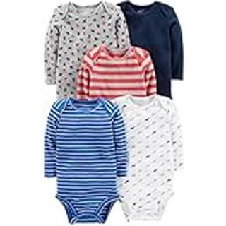 Enkle glæder ved Carter's Baby Boys '5-Pack Longærme bodysuit Blue/Gray Trucks/Red Stripe Preemie