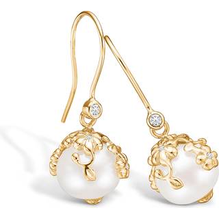 Blossom ørehænger i 14 kt guld med perler og diamanter
