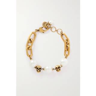 McQueen Faux pearl chain bracelet - gold - One Size