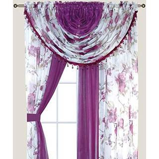 Sapphire Home Blomster Sheer Curtains - 4 Paneler Set med Valance 84 """" Lang lysfiltrering af privatlivets fred Vindue Gardiner til stue Sovev?re