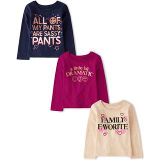 The Children's Place|Baby-Toddler Piger Langrmet grafisk T-shirt 3-Pack Lidt dramatisk/frkke bukser/Familie-Favorit |5T