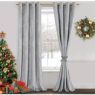 Jiuzhen Ekstra lange fløjlsgardiner - Blød retro blackout Velvet Drapes Room mørkere termisk isoleret til stue/villa 52W x 120L 2 paneler med bin