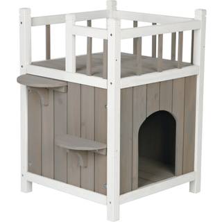 TRIXIE Kattehjem med balkon Forh?jet kattehus vejrbestandigt ly ideel til katte og sm? hunde 17,5 x 17,5 x 25,5 tommer.