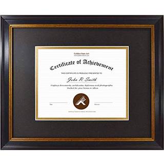 Golden State Art 11x14 Dokumentramme til 7x9 fotos Diplom/certifikatv?g Hang Frame Black Gold & Bourgogne Farve inkluderer sort over guld dobbelt