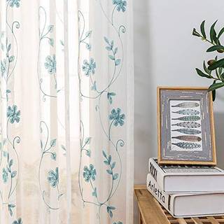 Sheer gardiner bl? 45 tommer broderet blomsterstanglomme voile gardiner til stue sovev?relse vindue behandlinger semi crinkle gardin paneler til