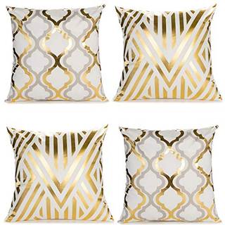 Zlina Home Decorative Set med 4 kast Pudebetræk guldfolie Geometrisk pudebetræk 18? 18 tommer pudebetræk til sofa -soveværelse (hvid og guld)
