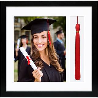 AmericanFlat 13x13 Graduation Frame in Black med 2 ?bningsm?tter - Brug som 8x10 Picture Frame and Tassel Holder - Square Frame med tempereret kn