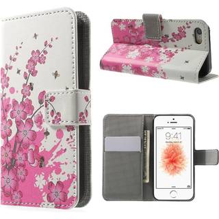 iPhone SE / 5 / 5s Cover m. Pung Blomster Pink/Hvid