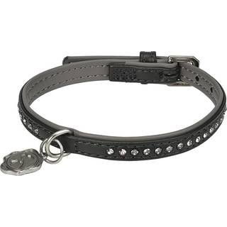 Kunstlæderhalsbånd Deluxe Rhinestones XS grå
