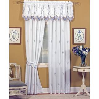 Dagens gardin Verona Reverse Embroidery Panel Pair and Tiebacks 63 """" Hvid/bl?