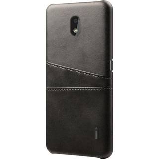 Nokia 2.2 Plastik Cover Betrukket Med Læder m. Kortholder - Sort