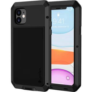 Lanhiem iPhone 11 metaletui med indbygget glas-skærmbeskyttelse - Ekstra holdbart stødbestandigt panser, sort