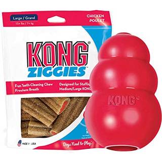 Kong Classic Toy & Ziggies behandler kombinationspakke - holdbart tyggelegetøj til hunde - med Ziggies kylling -flavored godbidder - Hundetilbehø