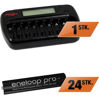 Japcell BC-800S oplader + 24 stk. eneloop Pro AAA LR03 genopladelige batterier (500 cycles)