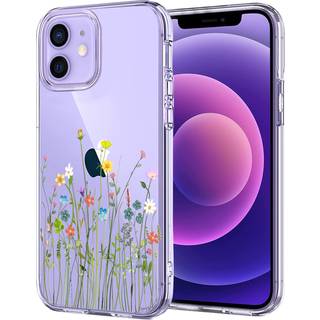 UNOV -sag kompatibel med iPhone 12 iPhone 12 Pro Case Clear med design Slim beskyttende bl?d TPU -kofanger pr?get m?nster 6,1 tommer (blomsterbuk