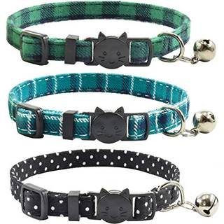 Breakaway Cat Collars med klokke Sæt på 3 holdbare og sikre søde killing kraver Sikkerhed Justerbar kitty krave til Cat Puppy 7.5-11in (Green Cya