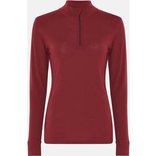Langærmet t-shirt "half zip" | 100% merino uld | Rød