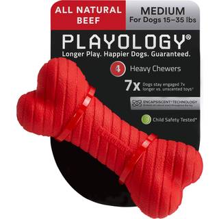 Playology Dual Layer Bone | At engagere al naturlig oksek?d duftende hund leget?j r?d knogle til mellemstore hunde op til 50 kg | Interaktiv og h