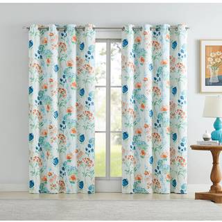 UgoUtry Red Blue Watercolor Blomsterblomstring Gardiner 95 tommer Langt v?relse M?rkning af termisk isoleret Grommet Vinduesgardiner Stue Energie