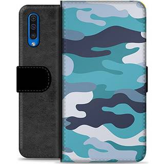 Samsung Galaxy A50 Premium Flip Cover med Pung - Blå Camouflage