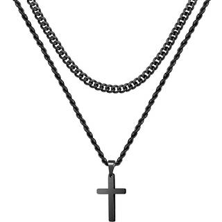 Kryds halsk?de til m?nd herre kryds halsk?der sort rustfrit st?l krydsk?de lagdelt rebk?de kryds halsk?de til m?nd 16-18 tommer kryds halsk?de he