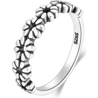 Boruo 925 Sterling Silver Ring Daisy Flower Hawaiian High Polsk Plain Dome T?rbestandig komfort Fit bryllupsb?nd Ring St?rrelse 5