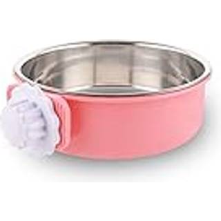 Kassehundskål aftagelig rustfrit stål vandfødefremføler skåle cage coop cup til katte hvalp fuglekæledyr (stor lyserød)