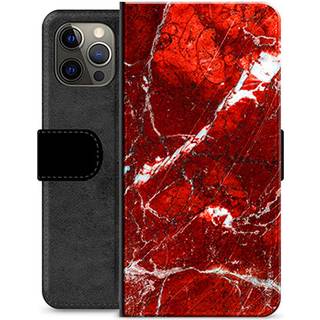 iPhone 12 Pro Max Premium Flip Cover med Pung - Rød Marmor
