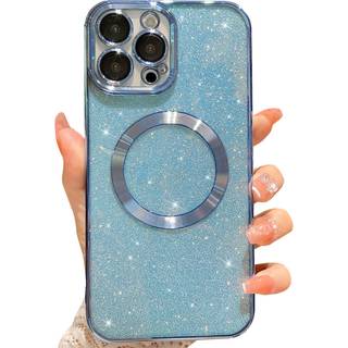 Mgqiling kompatibel med iPhone 12 Pro Magnetic Glitter Case Luxury Plettering Cute Bling Clear Telefonkasse kompatibel med MagSafe til kvindelige