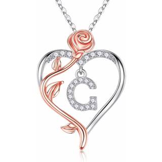 Halsk?de gaver til kvinder 925 sterling s?lv Dainty rose k?rlighed hjerte indledende g brev pendel halsk?de smykker m?dre dag valentines julegave