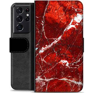 Samsung Galaxy S21 Ultra 5G Premium Flip Cover med Pung - Rød Marmor