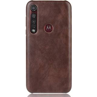 Mototola Moto G8 Plus Litchi Grain Læderbetrukket Plastik Cover - Brun