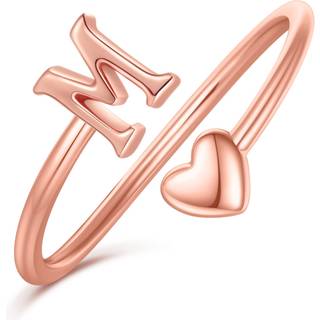 Ailetop hjerte indledende ringe til teenager piger kvinder rose guldbelagt hjerte initial b ring stable ringe til kvinder justerbare indledende r