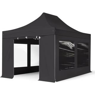 3x6m, aluminium, easy-up-pavillon, 4 sidedele, sort - (59125)