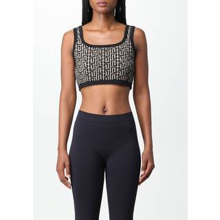 Balmain Monogram jacquard crop top - black - L