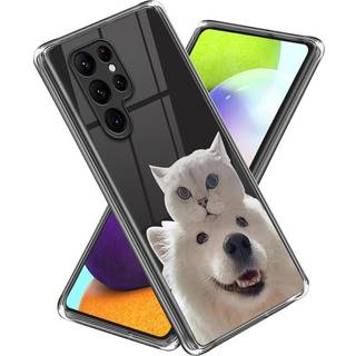 Samsung Galaxy S23 Ultra Plastik Transparent Bagside Cover m. Motiv - Hund & Kat