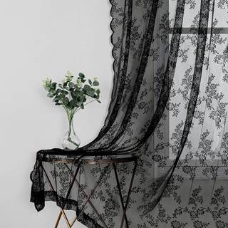 Sheer blondergardinpaneler 108 """" Klassisk sort broderet semi -blot vinduesgardin Set Rose Blomsterstrikket lysfiltrering Sheer Privacy Drapes ti