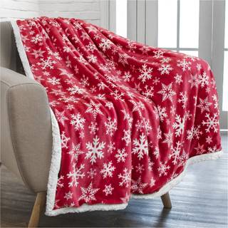 Pavilia Premium Christmas Sherpa Throw T?ppe | R?d snefnugdekoration fleece plys varm hyggeligt reversibel mikrofiber ferie t?ppe 50 x 60
