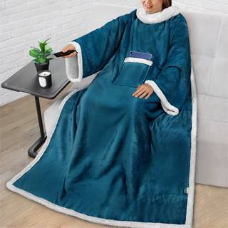 Pavilia sherpa fleece t?ppe med ?rmer kvindelige m?nd voksen b?rbart t?ppe varmt bl?d plys tyk snuggle lomme ?rmer tv kast wrap hyggelige ideer m