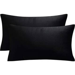 Juspurbet sort l?nde fl?jl kast pude d?kker 12x20 tommer s?t med 2 til stue sofa sofa sovev?relse dekorativ rektangel solid bl?d pude tilf?lde me